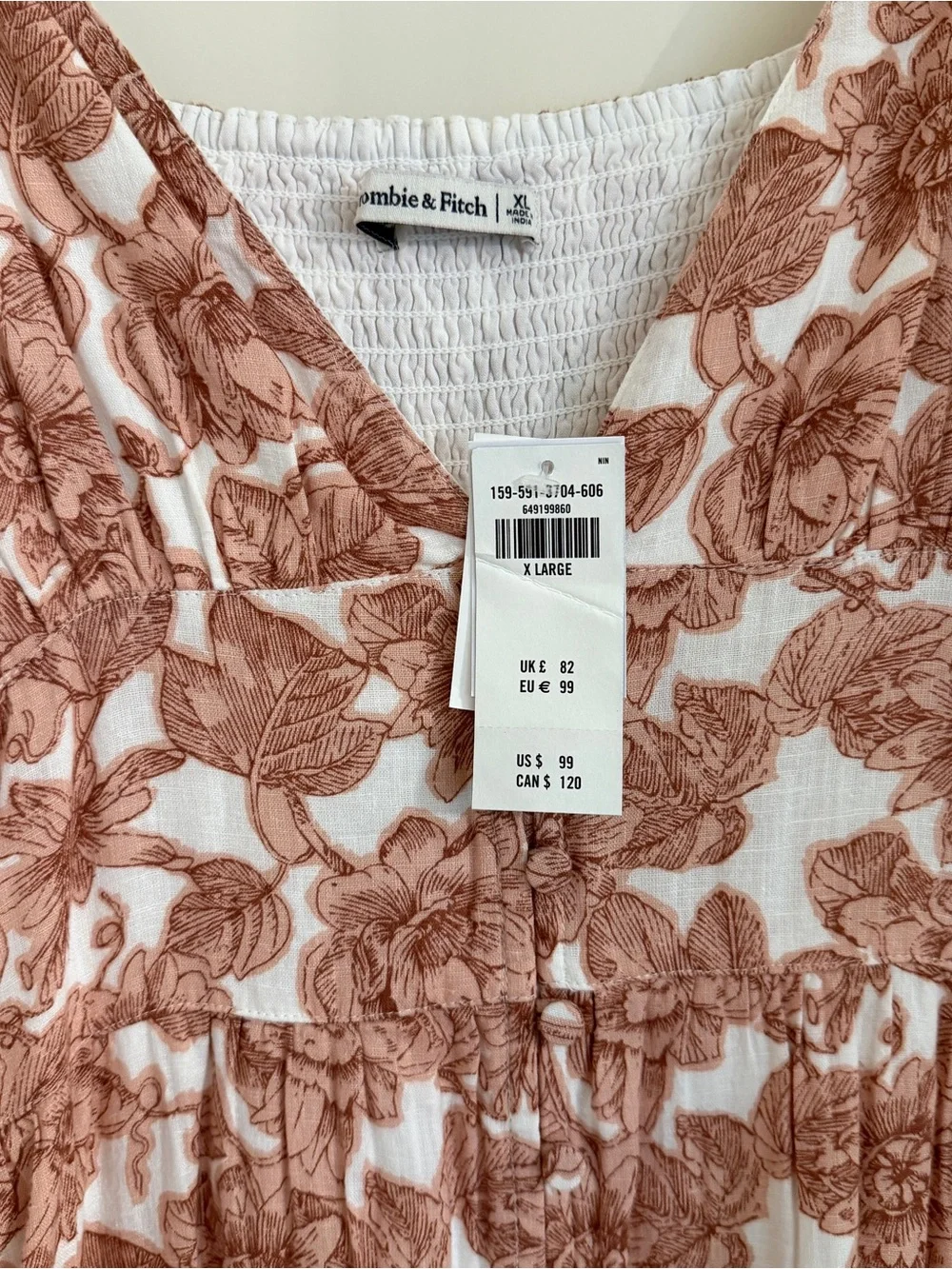 Abercrombie & Fitch White and Rust Floral V-Neck Spaghetti-Strap Maxi Dress